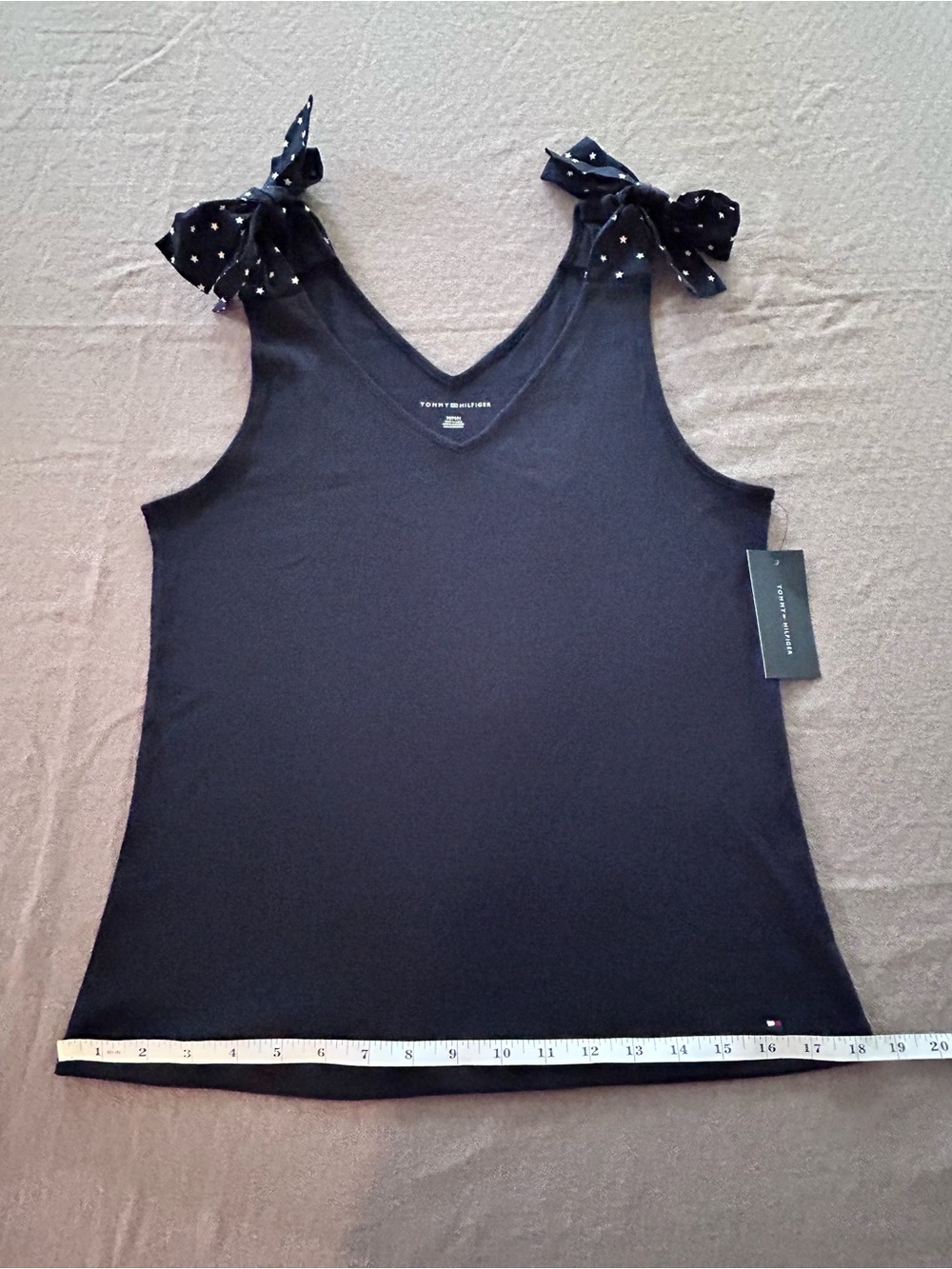Tommy Hilfiger Tank Top w/ Shoulder White Star Bow V-Neck Navy Cotton Women’s M - Picture 14 of 14